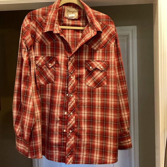 VTG Wrangler men’s snap front western shirt sz 2xl red plaid triple snap cuffs - Picture 1 of 4